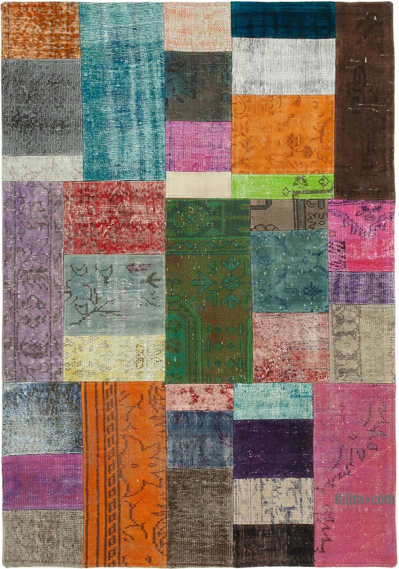 Patchwork Hand-Knotted Turkish Rug - 4' 7" x 6' 7" (55" x 79") - K0064320