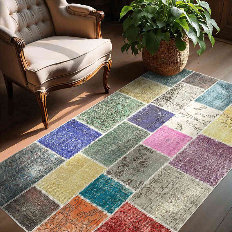 Patchwork Hand-Knotted Turkish Rug - 4' 9" x 6' 8" (57" x 80") - K0064326