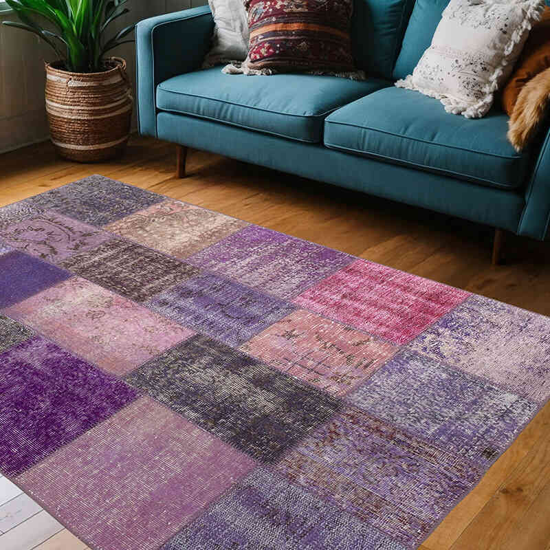 Patchwork Hand-Knotted Turkish Rug - 4' 5" x 6' 7" (53" x 79") - K0064330