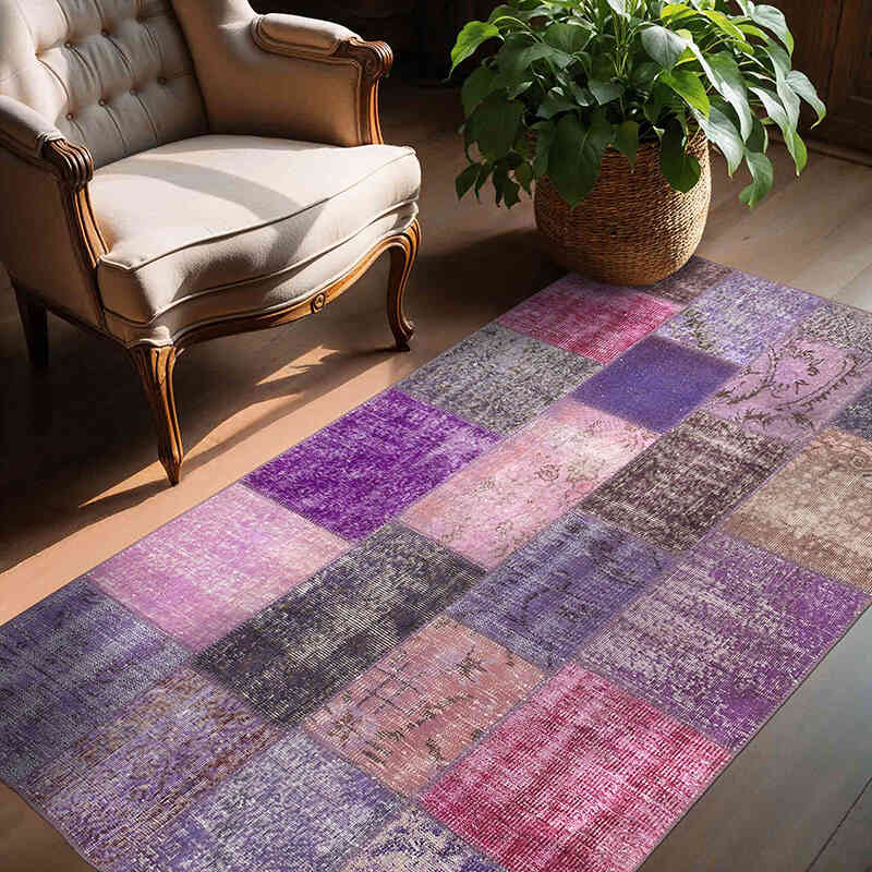 Patchwork Hand-Knotted Turkish Rug - 4' 5" x 6' 7" (53" x 79") - K0064330
