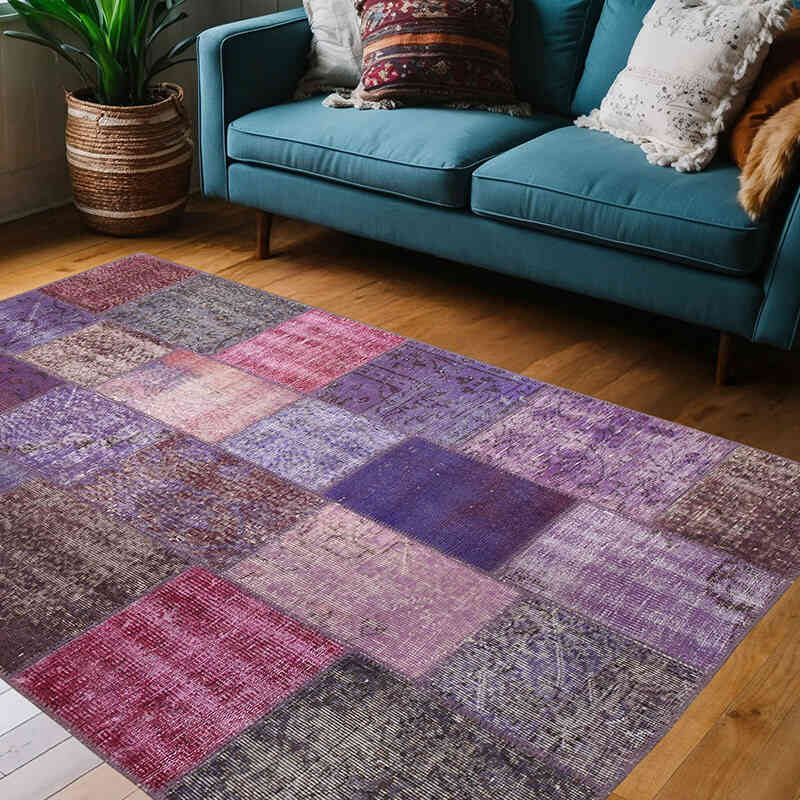 Patchwork Hand-Knotted Turkish Rug - 4' 4" x 6' 7" (52" x 79") - K0064334