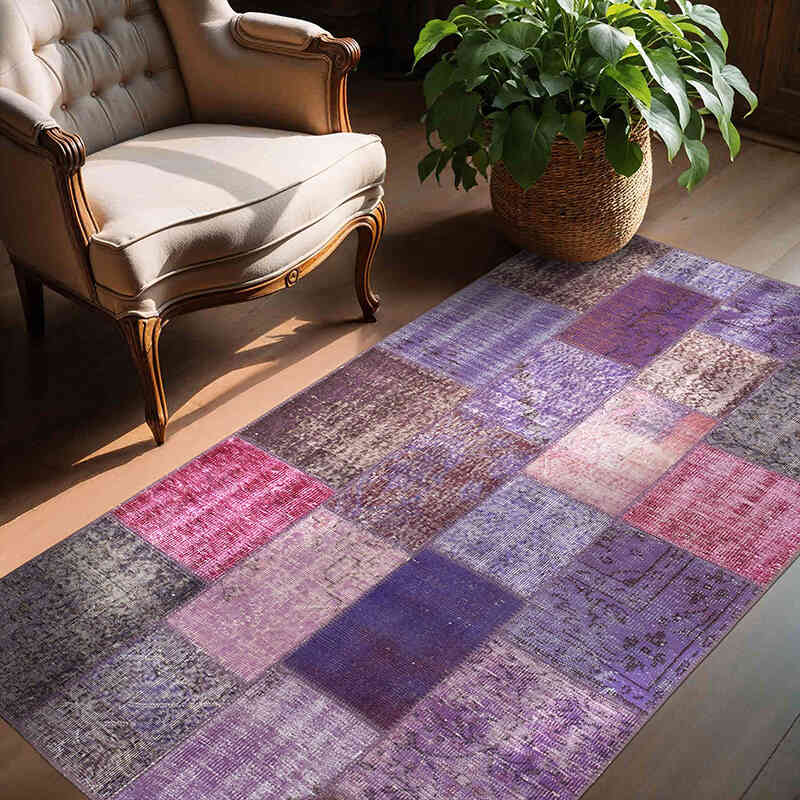 Patchwork Hand-Knotted Turkish Rug - 4' 4" x 6' 7" (52" x 79") - K0064334