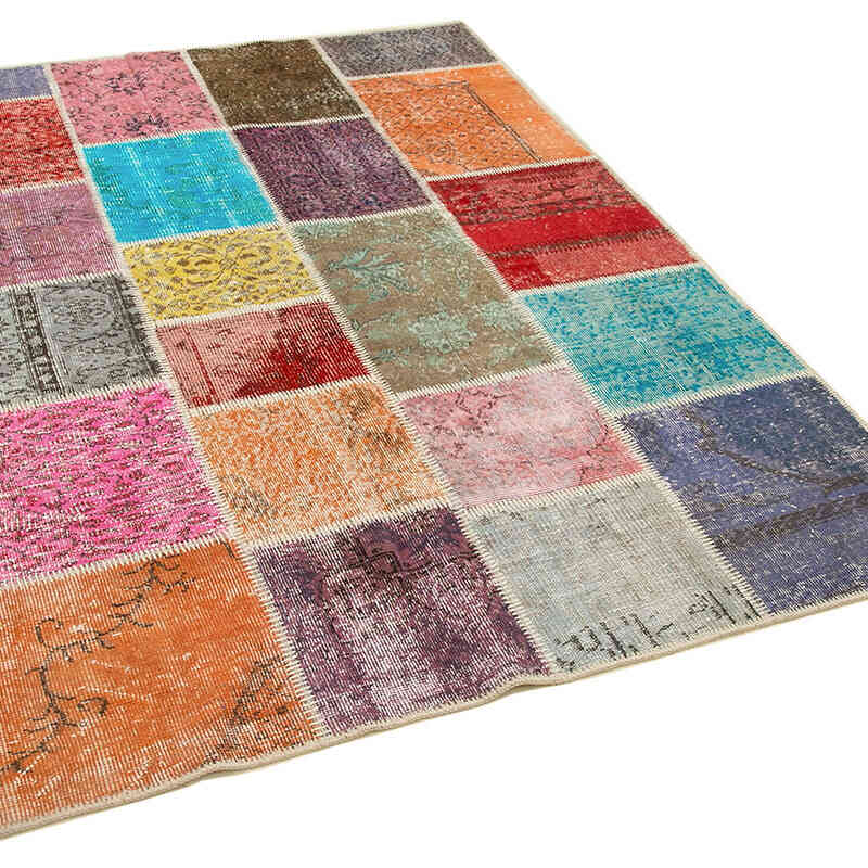 Patchwork Hand-Knotted Turkish Rug - 4' 10" x 6' 9" (58" x 81") - K0064337