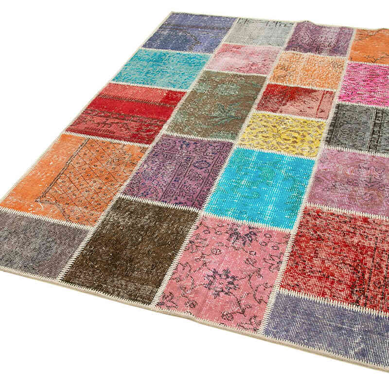 Patchwork Hand-Knotted Turkish Rug - 4' 10" x 6' 9" (58" x 81") - K0064337