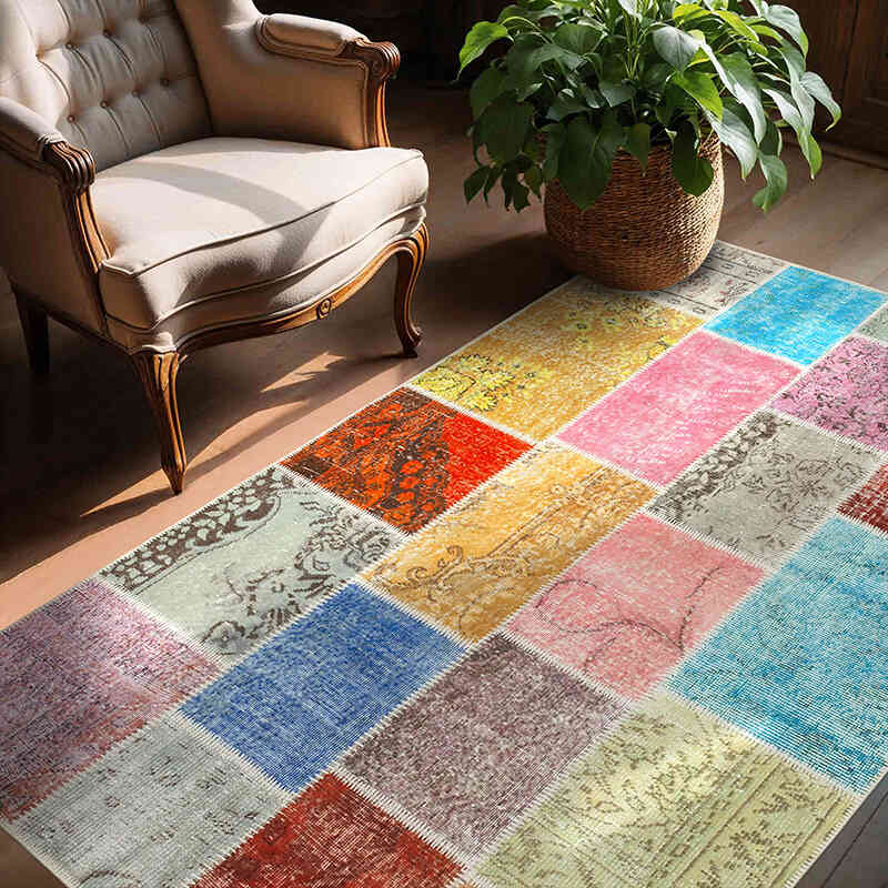 Patchwork Hand-Knotted Turkish Rug - 4' 8" x 6' 9" (56" x 81") - K0064341