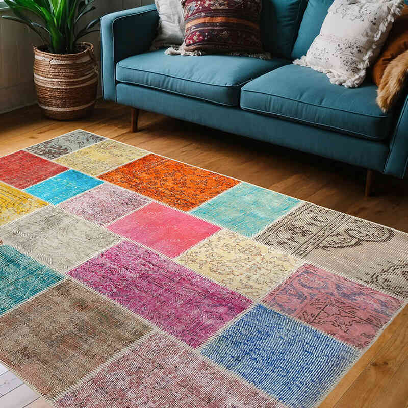 Patchwork El Dokuma Halı - 145 cm x 208 cm - K0064342