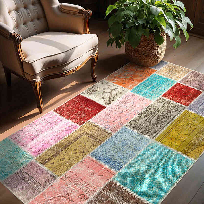 Patchwork Hand-Knotted Turkish Rug - 4' 9" x 6' 7" (57" x 79") - K0064343