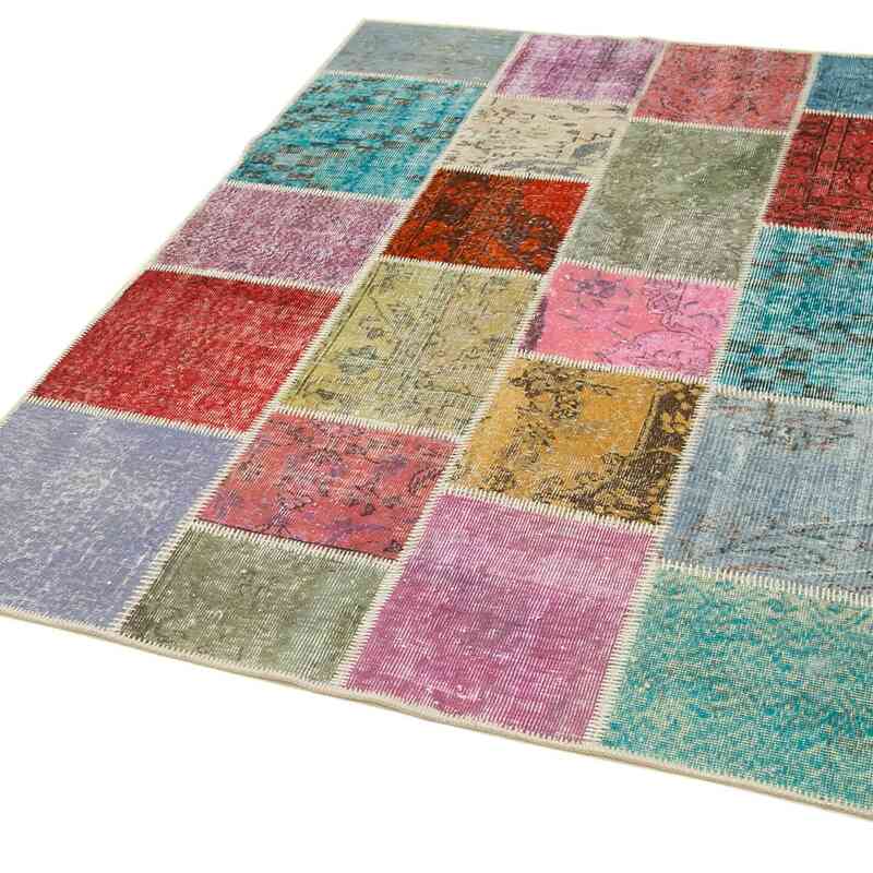Patchwork Hand-Knotted Turkish Rug - 4' 10" x 6' 6" (58" x 78") - K0064350