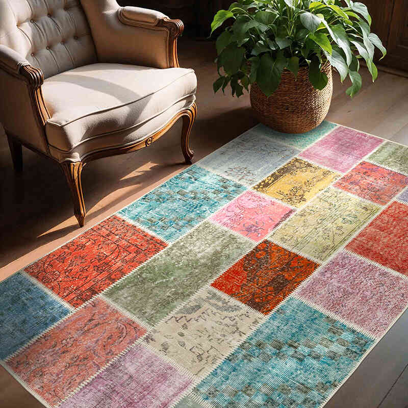 Patchwork Hand-Knotted Turkish Rug - 4' 10" x 6' 6" (58" x 78") - K0064350