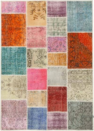 Patchwork Hand-Knotted Turkish Rug - 4' 10" x 6' 8" (58" x 80")