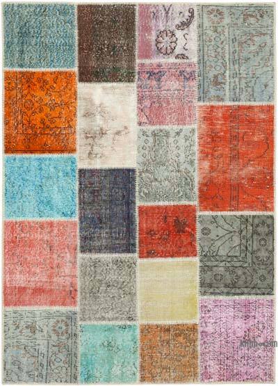 Patchwork Hand-Knotted Turkish Rug - 4' 8" x 6' 7" (56" x 79")
