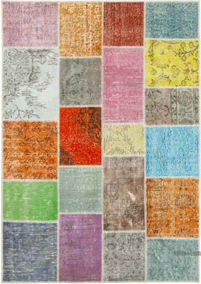 Patchwork Hand-Knotted Turkish Rug - 4' 9" x 6' 8" (57" x 80")