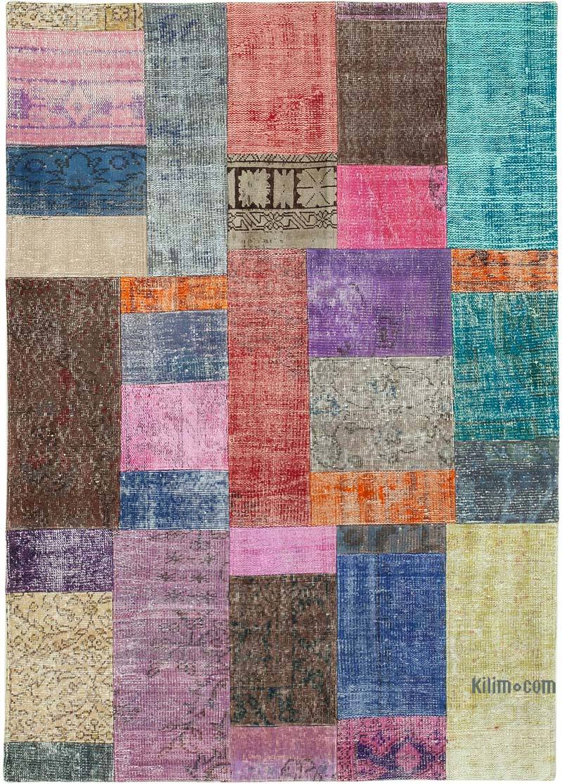 Patchwork Hand-Knotted Turkish Rug - 4' 8" x 6' 8" (56" x 80") - K0064363