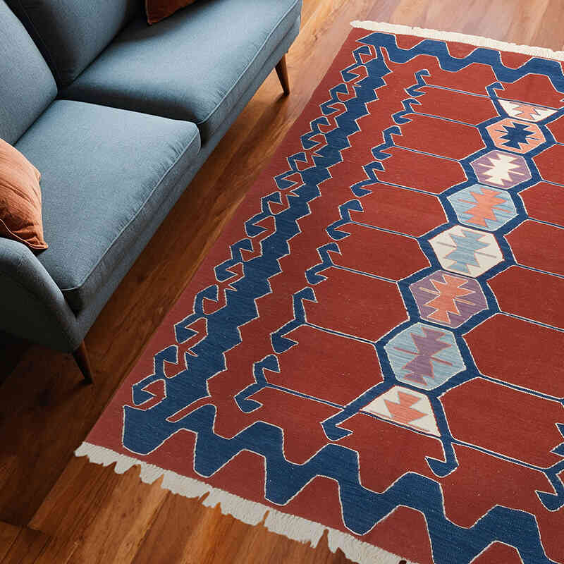 New Handwoven Turkish Kilim Rug - 6'  x 7' 10" (72" x 94") - K0064426