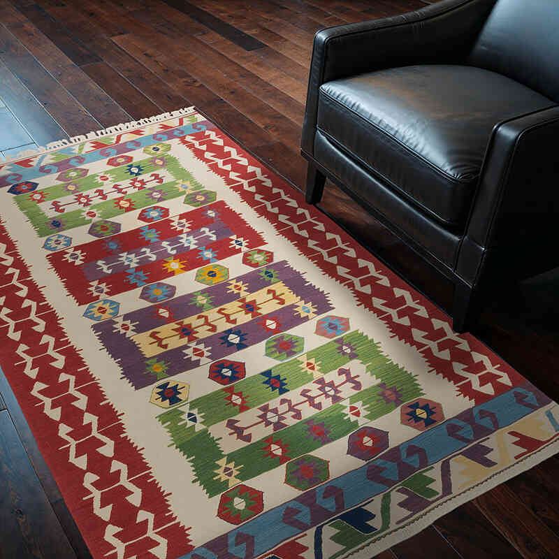 New Handwoven Turkish Kilim Rug - 4'  x 5' 11" (48" x 71") - K0064467