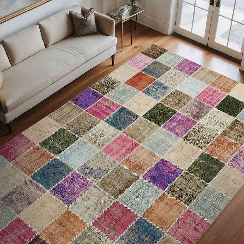 Patchwork Hand-Knotted Turkish Rug - 8' 2" x 11' 9" (98" x 141") - K0064636
