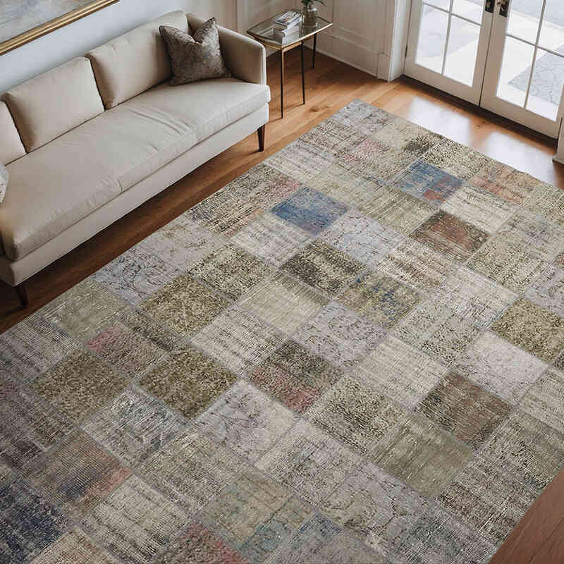 Patchwork Hand-Knotted Turkish Rug - 8' 2" x 11' 1" (98" x 133") - K0064639