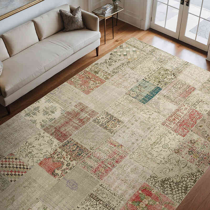 Patchwork Hand-Knotted Turkish Rug - 8' 2" x 11' 6" (98" x 138") - K0064646
