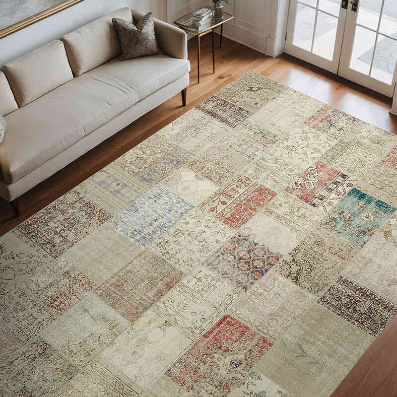 Patchwork Hand-Knotted Turkish Rug - 8' 2" x 11' 6" (98" x 138") - K0064648