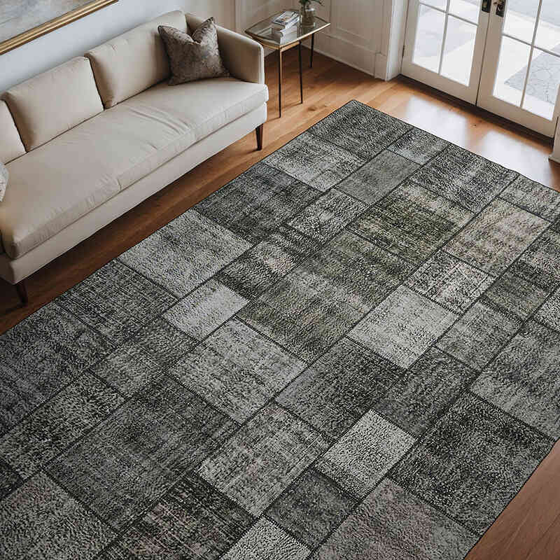 Patchwork Hand-Knotted Turkish Rug - 8' 2" x 11' 6" (98" x 138") - K0064652