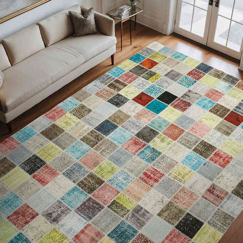 Patchwork Hand-Knotted Turkish Rug - 8' 6" x 11' 3" (102" x 135") - K0064655