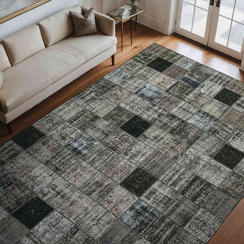 Patchwork Hand-Knotted Turkish Rug - 8' 5" x 11' 8" (101" x 140") - K0064656