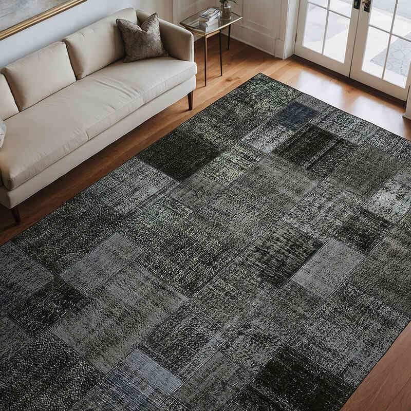 Patchwork Hand-Knotted Turkish Rug - 8' 2" x 11' 6" (98" x 138") - K0064681