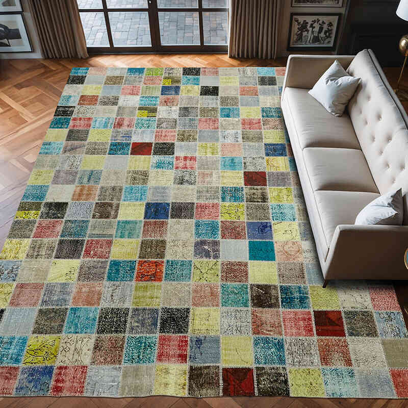 Patchwork Hand-Knotted Turkish Rug - 9' 10" x 13' 5" (118" x 161") - K0064700