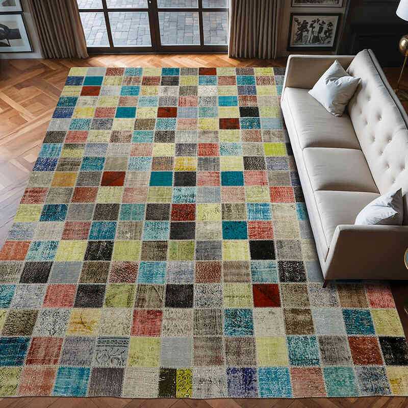 Patchwork Hand-Knotted Turkish Rug - 9' 10" x 13' 5" (118" x 161") - K0064724