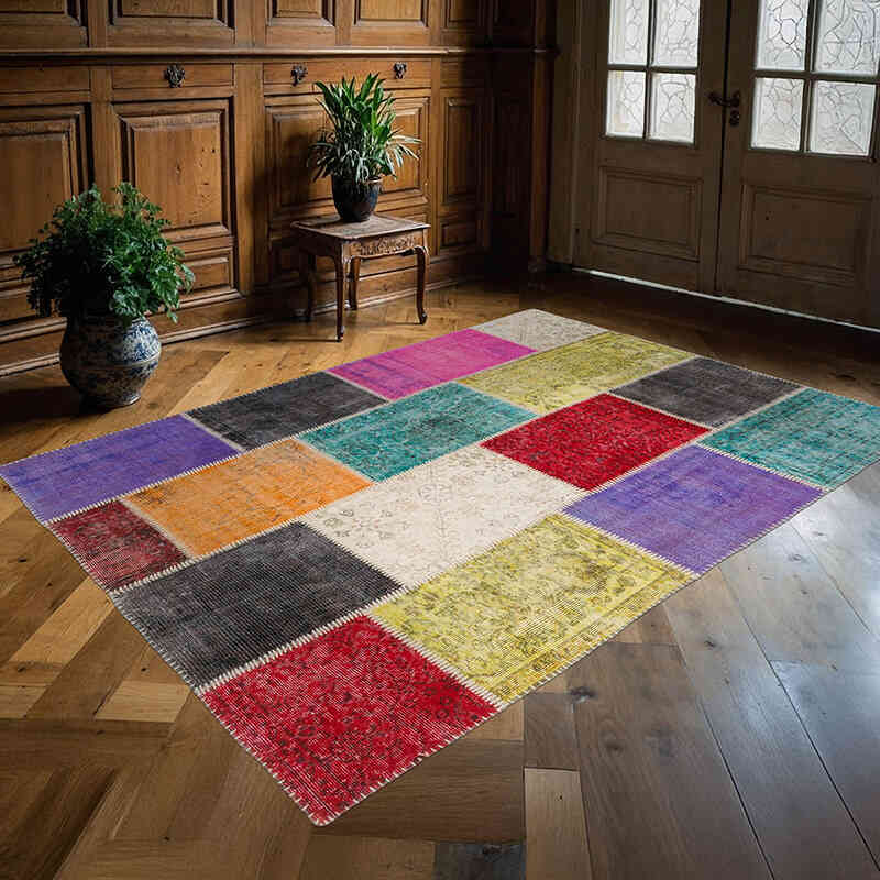 Patchwork Hand-Knotted Turkish Rug - 5' 3" x 7' 3" (63" x 87") - K0064808