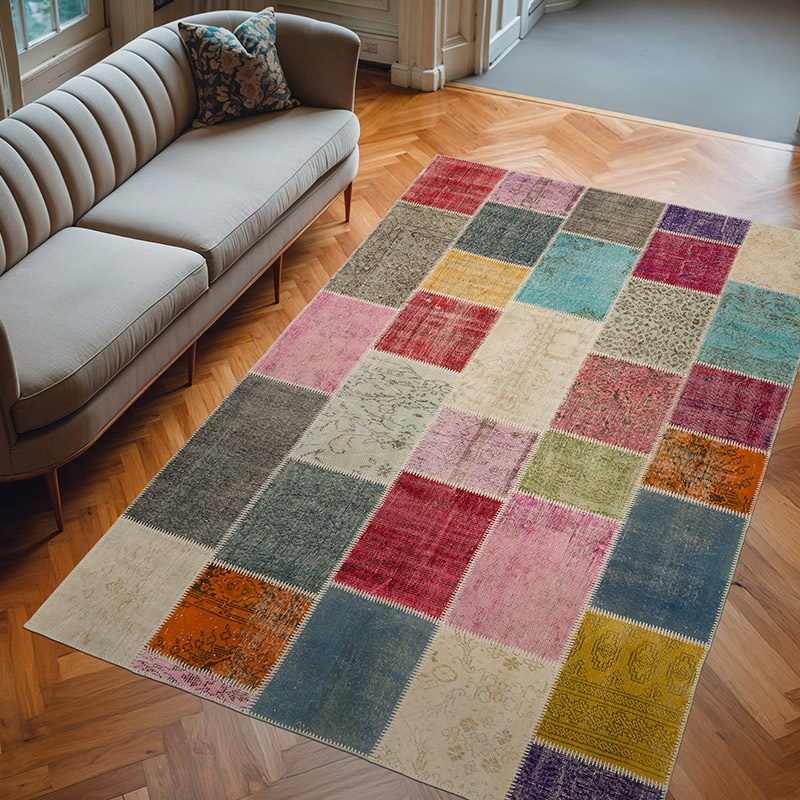 Patchwork Hand-Knotted Turkish Rug - 6' 5" x 10'  (77" x 120") - K0064811