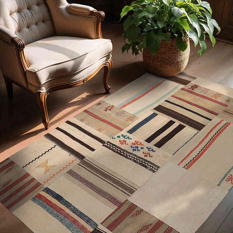 Alfombra Kilim de Retazos - 135 cm x 181 cm - K0065621