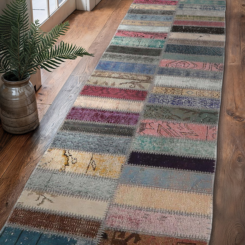 Patchwork Hand-Knotted Turkish Runner - 2' 6" x 10' 3" (30" x 123") - K0065796