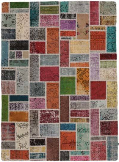 Patchwork Hand-Knotted Turkish Rug - 5' 8" x 7' 9" (68" x 93")