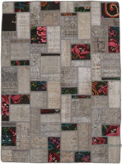 Patchwork Hand-Knotted Turkish Rug - 5' 7" x 7' 8" (67" x 92")