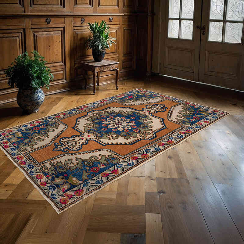 Alfombra Vintage Turca Anudada a Mano - 135 cm x 223 cm - K0067026