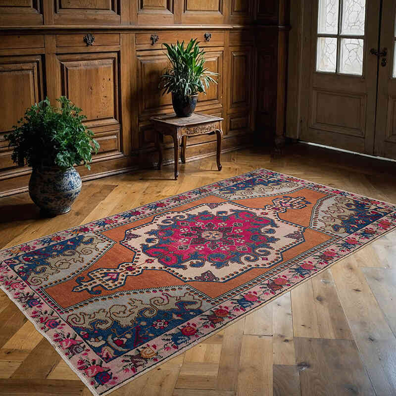 Alfombra Vintage Turca Anudada a Mano - 140 cm x 240 cm - K0067027