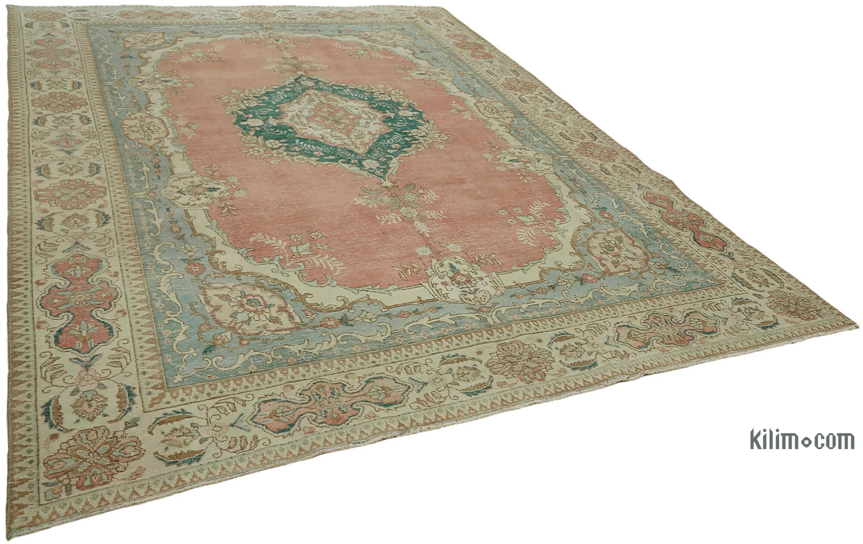 Vintage Distressed Sommer Teal/Brown Wool Rug -9'8 x 12'9