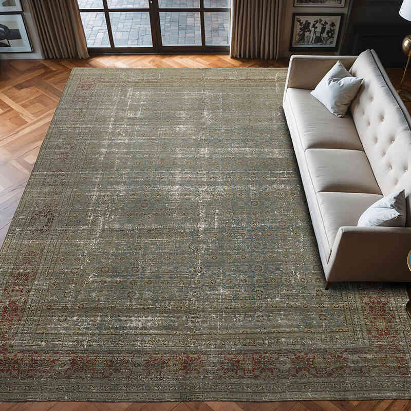 Overdyed Vintage El Dokuma Oryantal Halı - 294 cm x 384 cm - K0068367