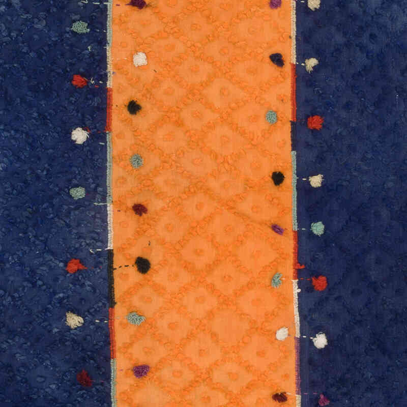 Lacivert, Turuncu Vintage Malatya 'Perde' Kilim - 140 cm x 467 cm - K0068804
