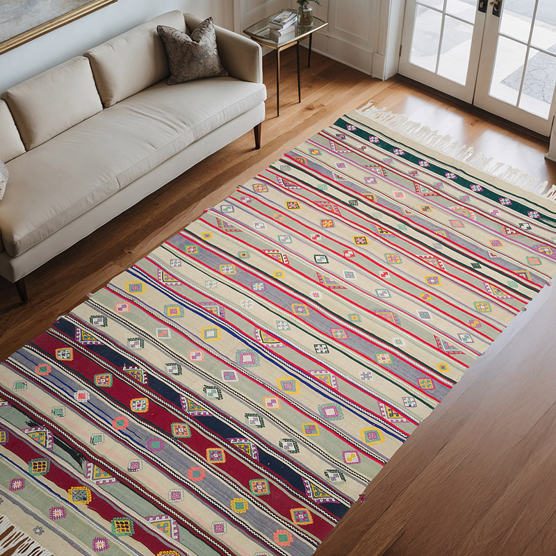 Vintage Antalya Kilim Rug - 6' 6" x 11' 8" (78" x 140") - K0068888