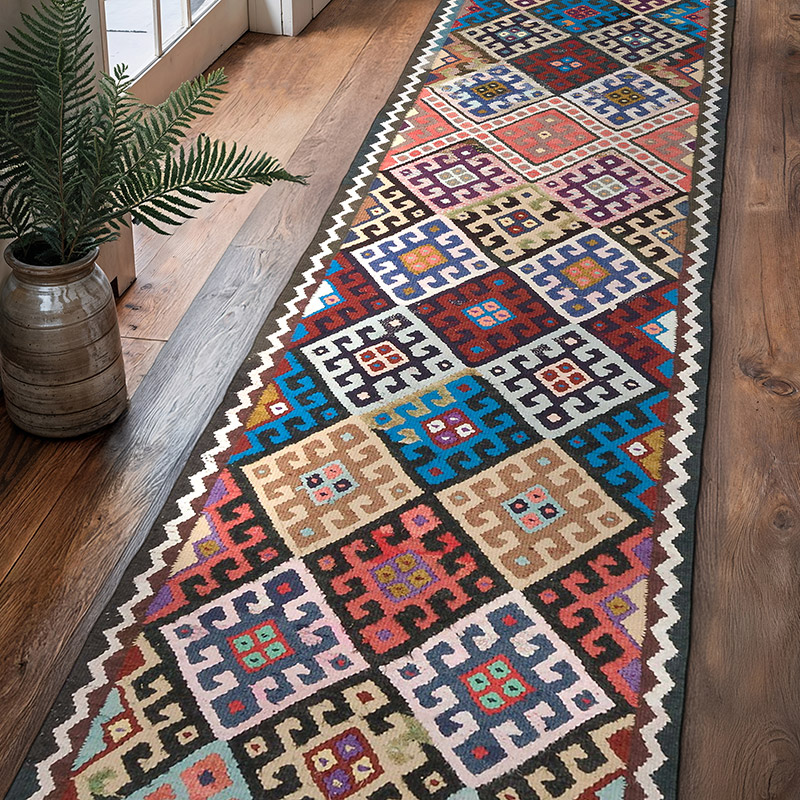 Vintage Tribal Kilim Runner - 2' 11" x 10' 8" (35" x 128") - K0068929