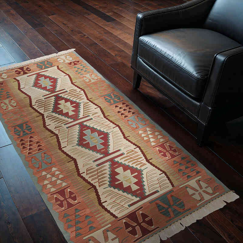 New Handwoven Turkish Kilim Rug - 3' 3" x 6'  (39" x 72") - K0069040
