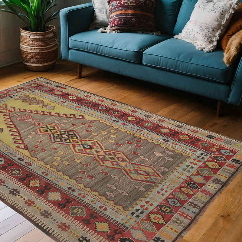 Vintage Konya Obruk Kilim Rug - 4' 8" x 7'  (56" x 84") - K0069118