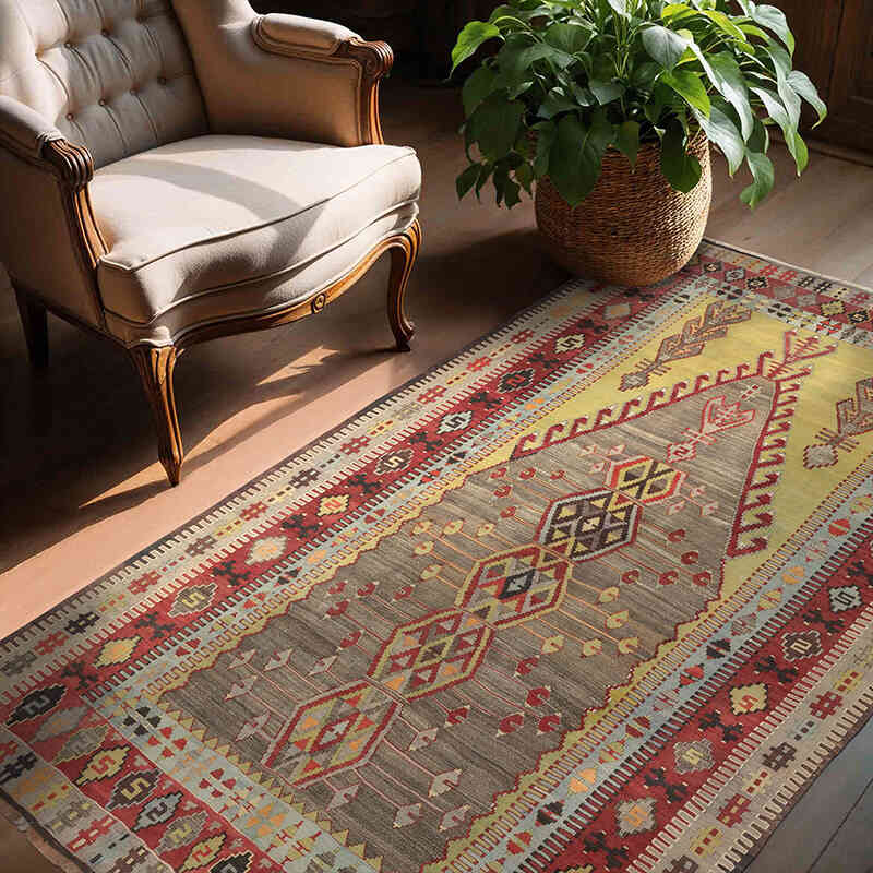 Vintage Konya Obruk Kilim Rug - 4' 8" x 7'  (56" x 84") - K0069118