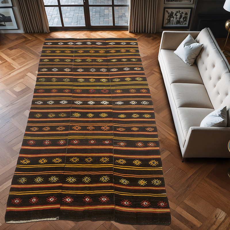 Vintage Anatolian Kilim Rug - 5' 11" x 12' 9" (71" x 153") - K0069553