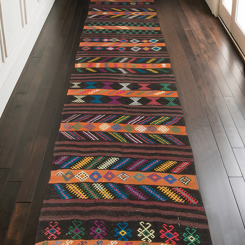 Vintage Turkish Kilim Runner - 3' 7" x 12' 4" (43" x 148") - K0069554