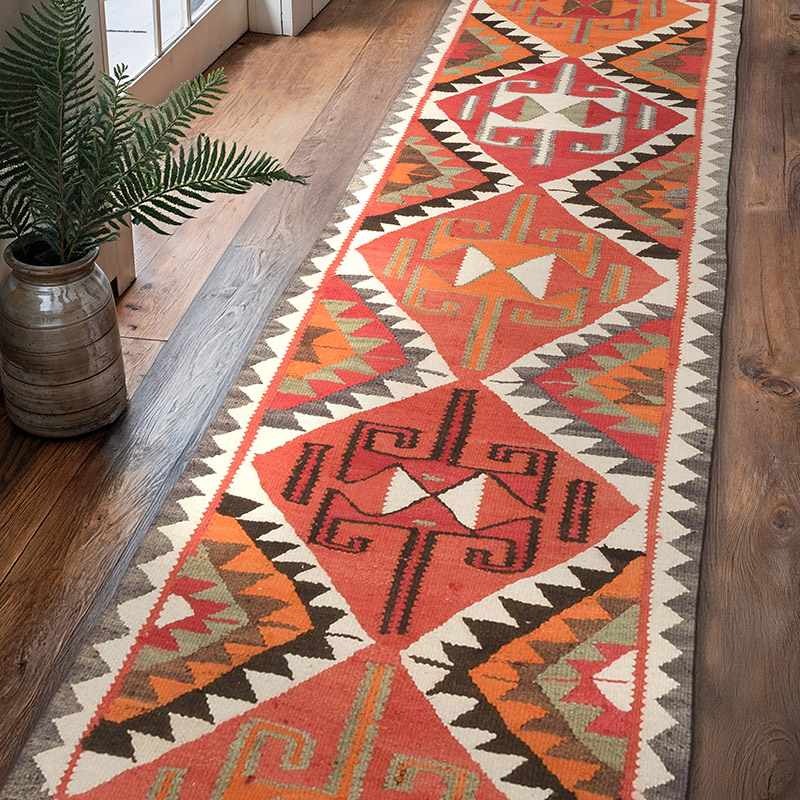 Vintage Tribal Kilim Runner - 3' 1" x 10' 9" (37" x 129") - K0069838