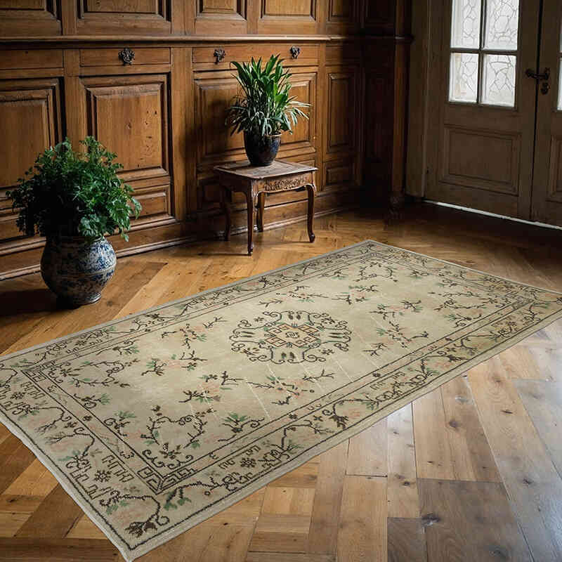 Alfombra Vintage Turca Anudada a Mano - 120 cm x 222 cm - K0070362