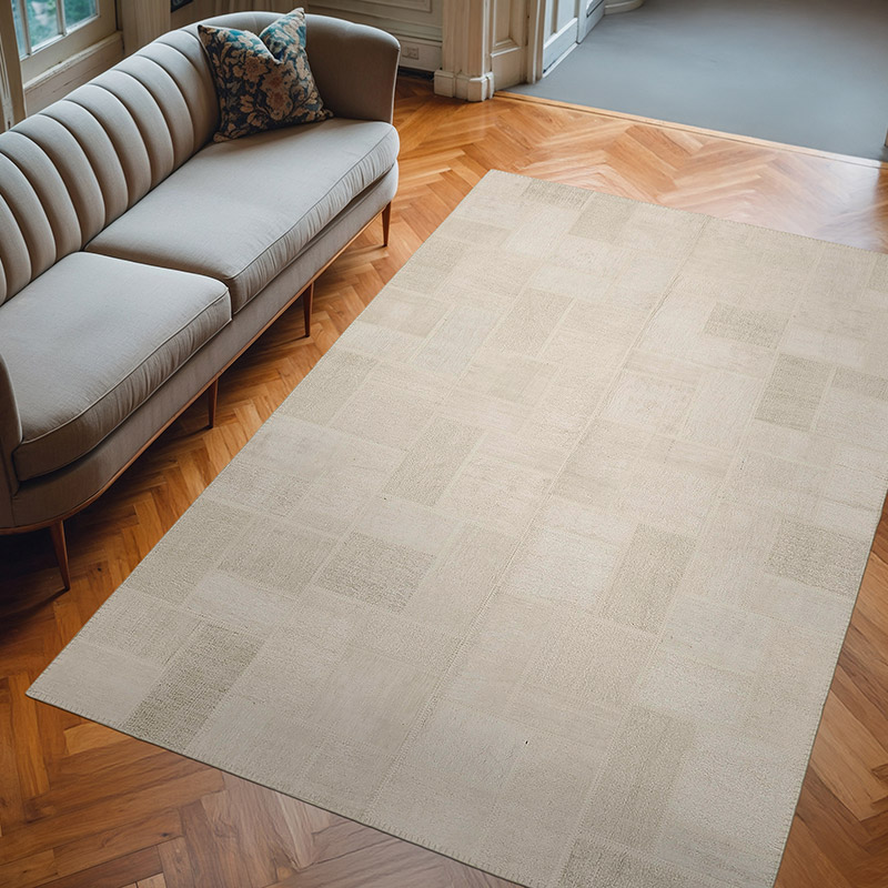Alfombra Kilim de Cáñamo con Patchwork - 197 cm x 292 cm - K0070595